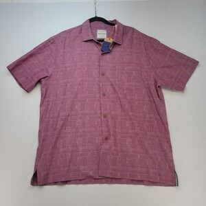 Tommy Bahama Shirt Mens XL Ruby Wine Burgundy Getaway Grid Silk Cotton